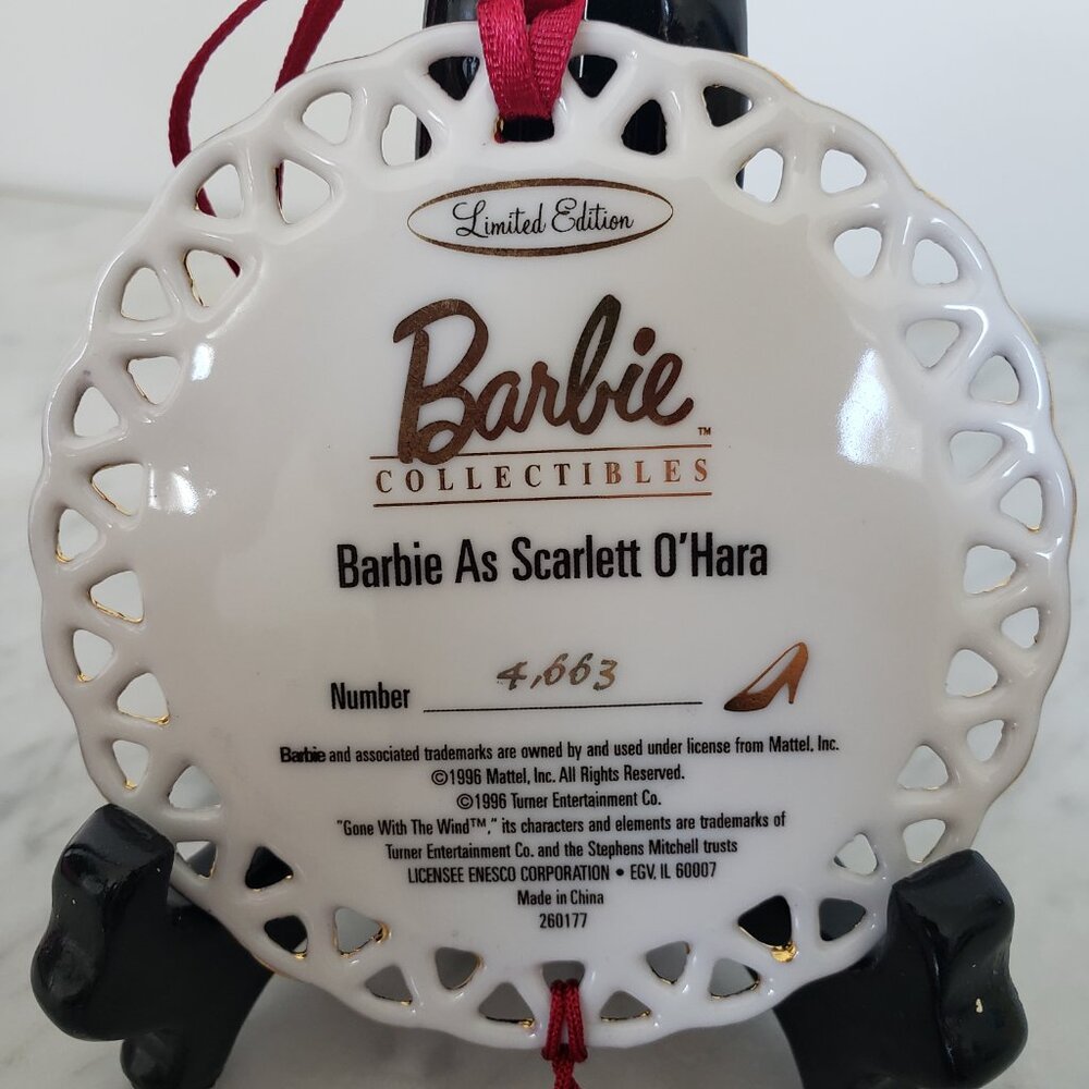 1996 Enesco Barbie Scarlett O'Hara Porcelain Christmas Ornament Gone with Wind - Picture 5 of 9